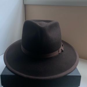 Dark brown genuine fur felt fedora
